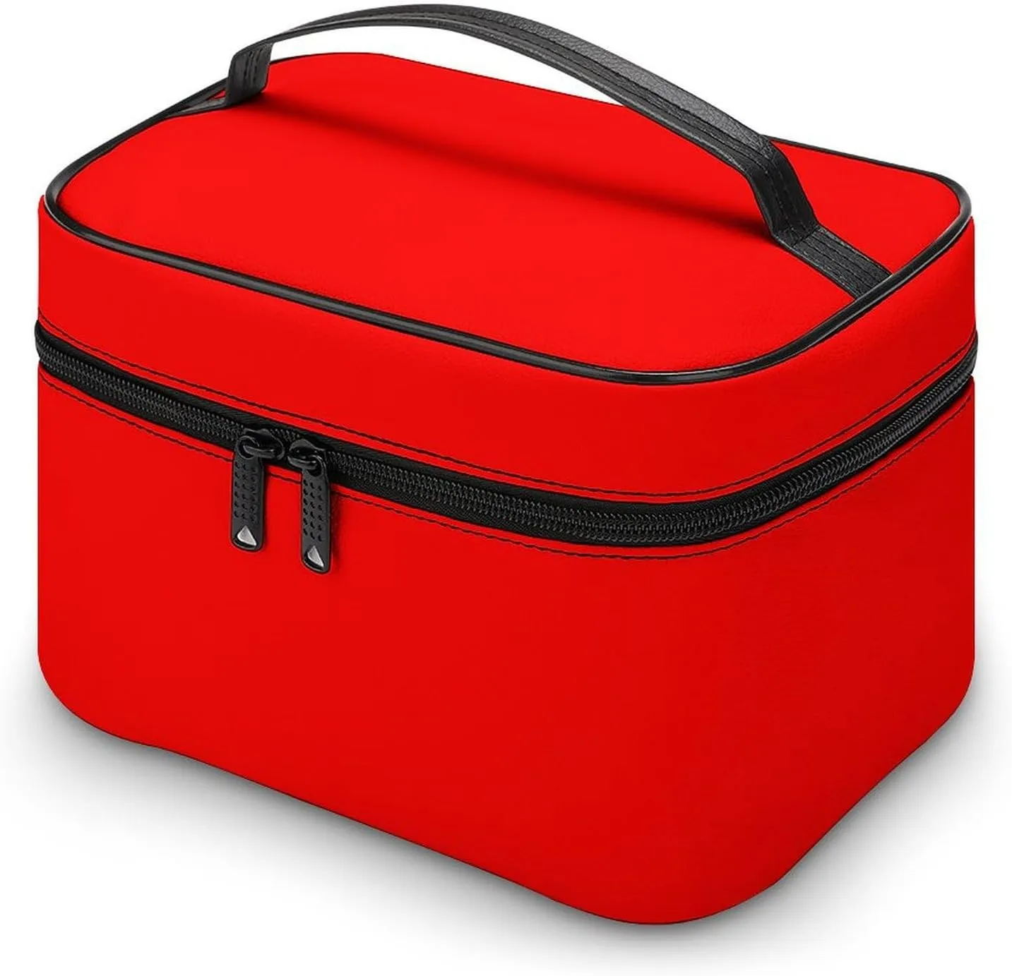 Leather Cosmetic Case, Bright Red Portable Makeup Bag Organizer Large Capacity Travel Toiletry Bag with Zipper