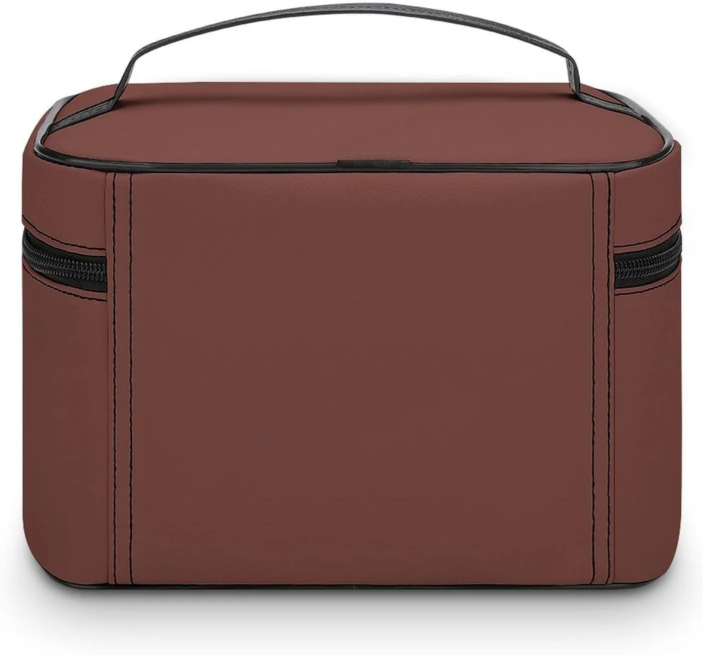 Leather Cosmetic Case, Brown Solid Color Portable Makeup Bag Organizer Large Capacity Travel Toiletry Bag with Zipper