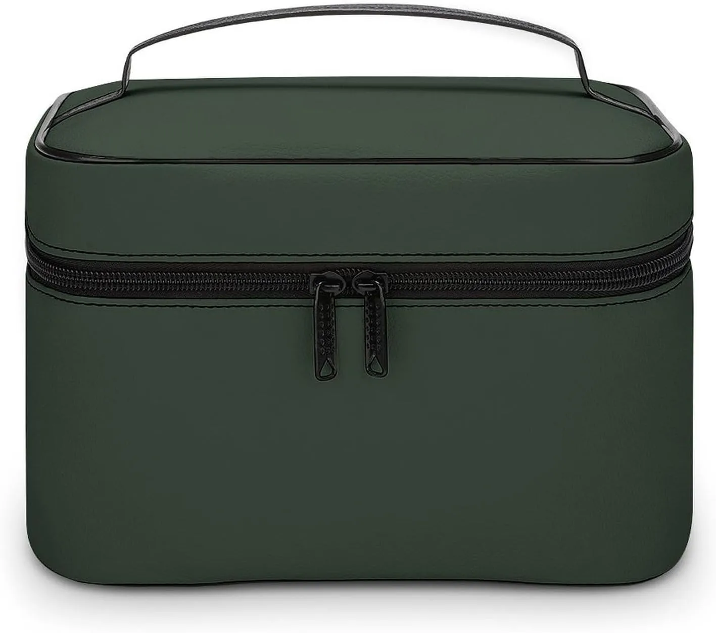 Leather Cosmetic Case, Forest Green Trend Color Portable Makeup Bag Organizer Large Capacity Travel Toiletry Bag with Zipper