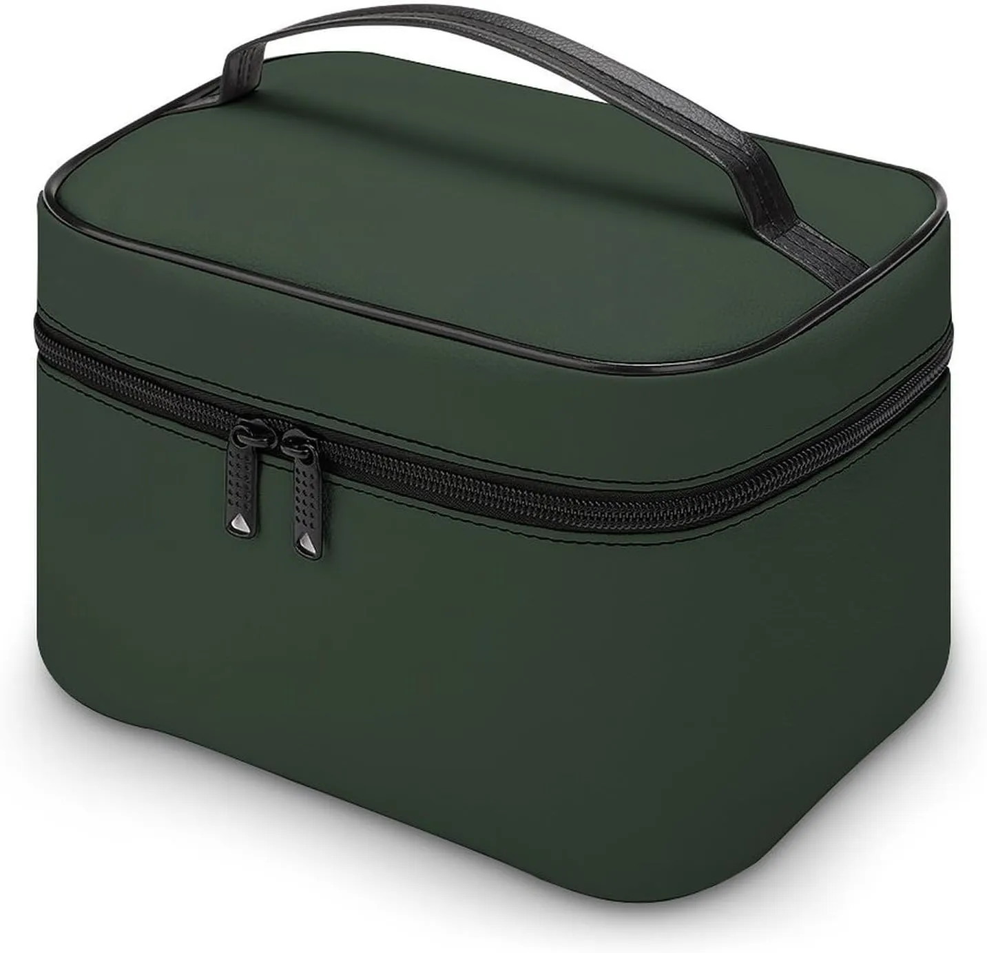 Leather Cosmetic Case, Forest Green Trend Color Portable Makeup Bag Organizer Large Capacity Travel Toiletry Bag with Zipper