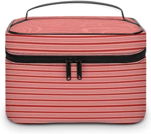 Leather Cosmetic Case, Red Candy Canes, Classic & Fun Striped Portable Makeup Bag Organizer Large Capacity Travel Toiletry Bag with Zipper