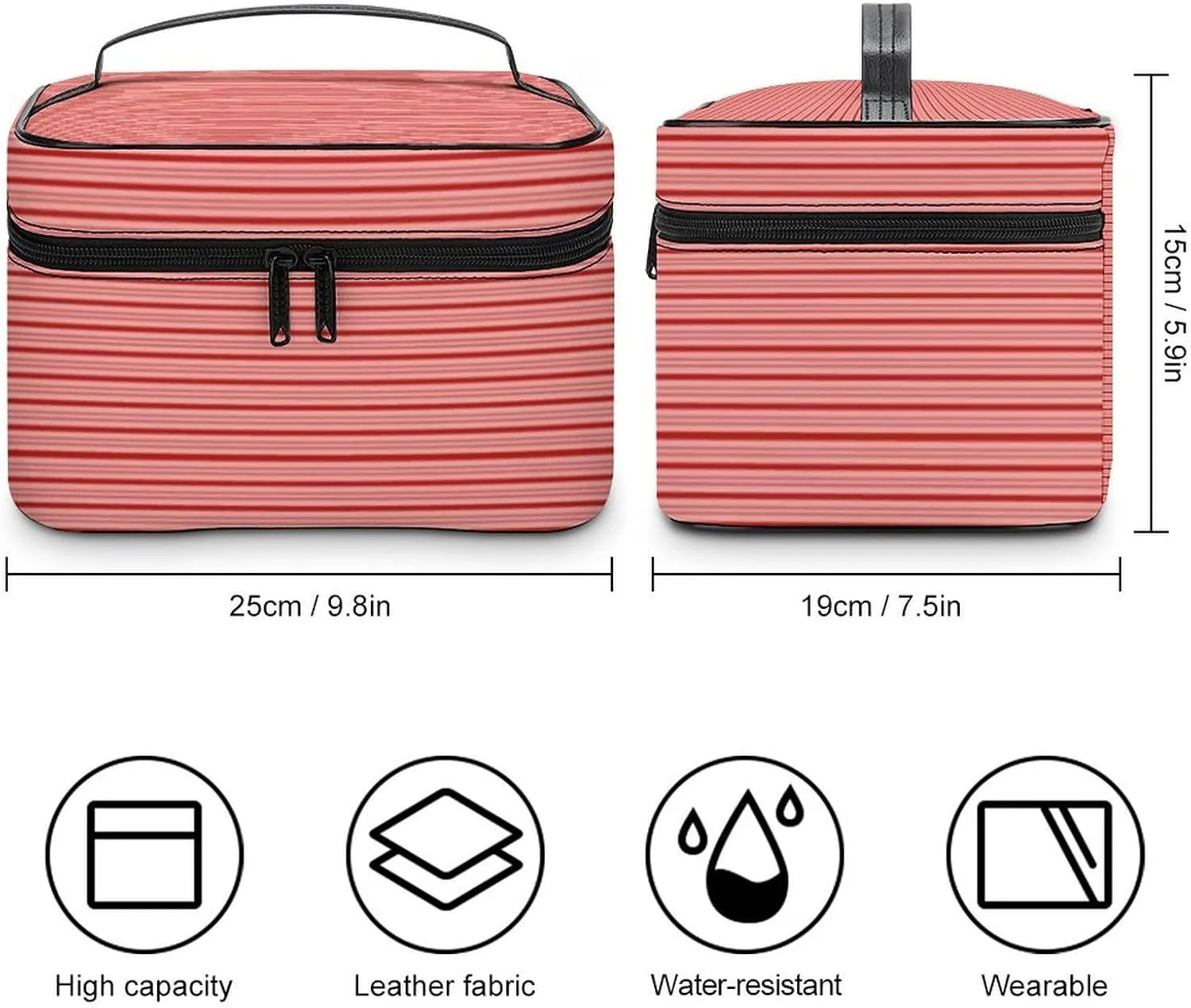 Leather Cosmetic Case, Red Candy Canes, Classic & Fun Striped Portable Makeup Bag Organizer Large Capacity Travel Toiletry Bag with Zipper