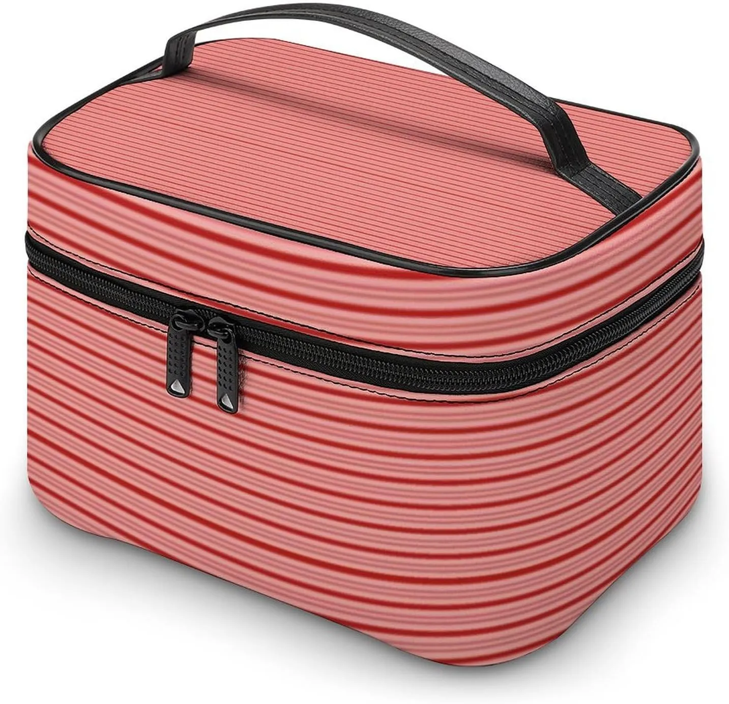 Leather Cosmetic Case, Red Candy Canes, Classic & Fun Striped Portable Makeup Bag Organizer Large Capacity Travel Toiletry Bag with Zipper