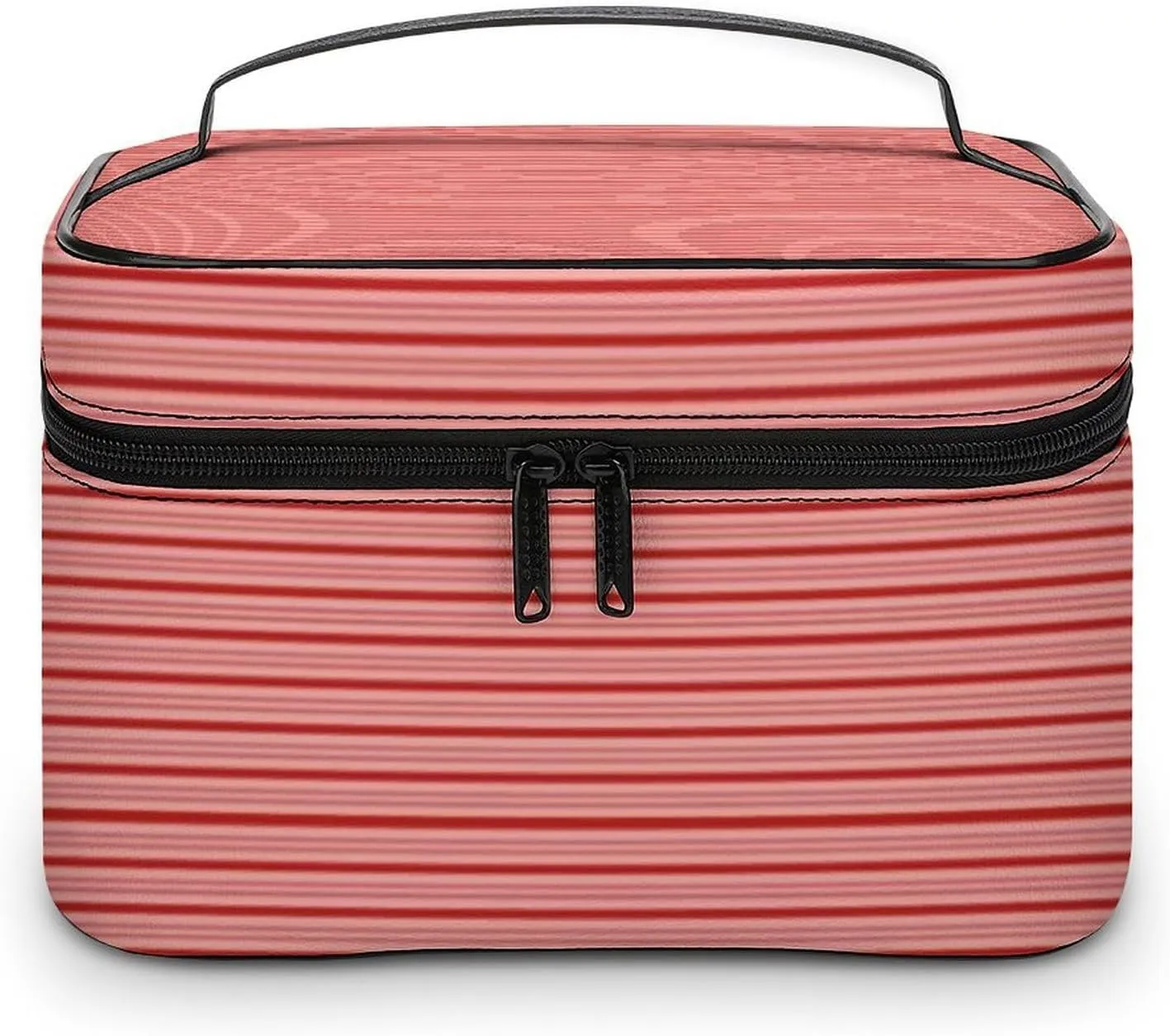 Leather Cosmetic Case, Red Candy Canes, Classic & Fun Striped Portable Makeup Bag Organizer Large Capacity Travel Toiletry Bag with Zipper