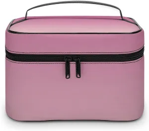 Leather Cosmetic Case, Rose Gold Pink Portable Makeup Bag Organizer Large Capacity Travel Toiletry Bag with Zipper
