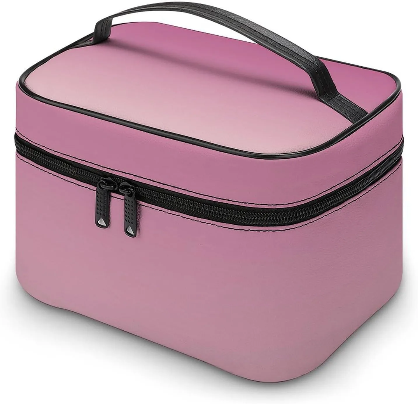Leather Cosmetic Case, Rose Gold Pink Portable Makeup Bag Organizer Large Capacity Travel Toiletry Bag with Zipper