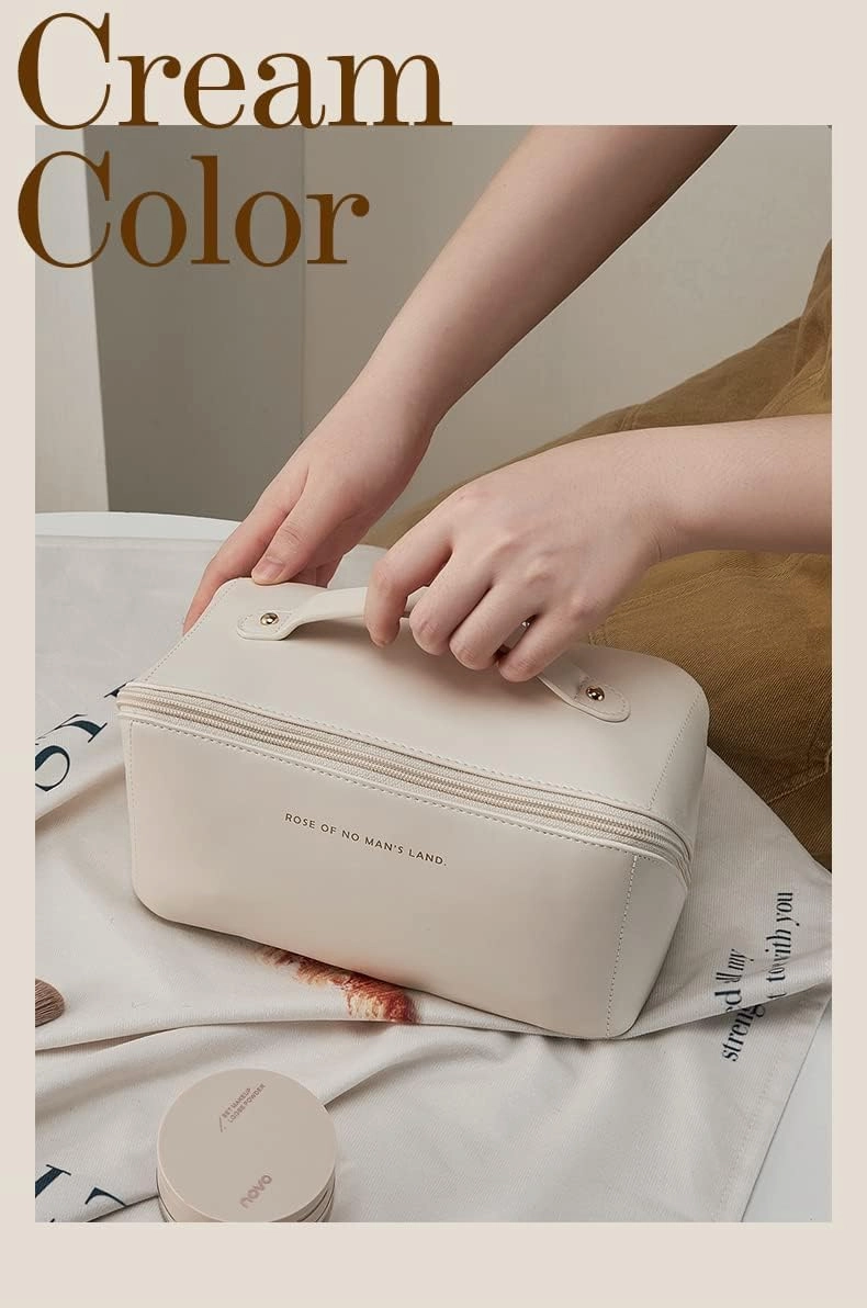 Lently Makeup Bag, Travel Cosmetic Bags for Women Make Up Bag Organizer Case Everything Makeup Bag, Large Capacity Portable (Standard, Mocha Brown)