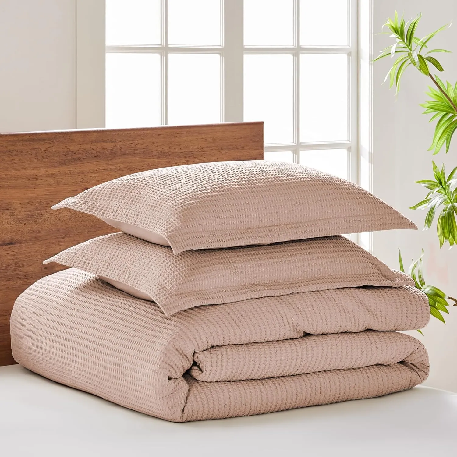 Levtex Home - Cloud Waffle Comforter Set - King Comforter   Two King Pillow Cases - Waffle Weave - Blush - Comforter (106 x 94in.) and Pillow Case (36 x 20in.) - Cotton