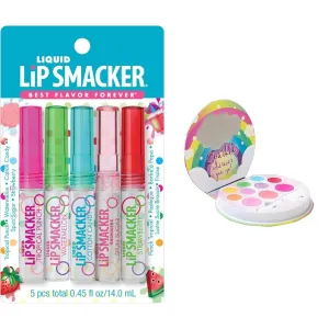Lip Smacker Liquid Flavored Lip Gloss Friendship Pack |Tropical Punch, Watermelon, Cotton Candy & Sparkle & Shine Eyeshadow Makeup Palette, Unicorn Palette | Christmas Make Up Collection
