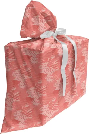 Lunarable Coral Gift Bag, Intricate Abstract Creative with Jumble Dots Striped Waves and Triangles, Fabric Party Favor Pouch with 3 Ribbons, 27, Coral and Blush