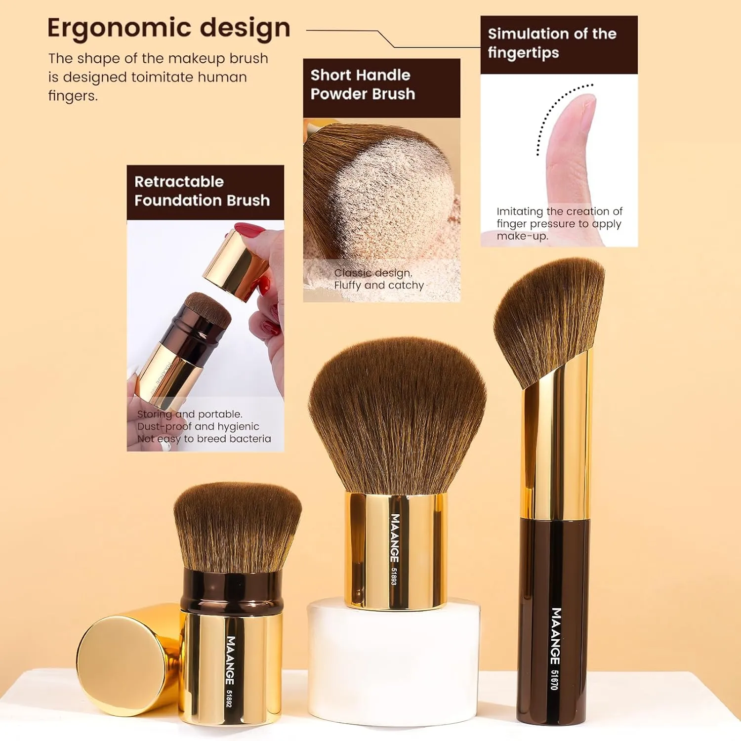 MAANGE 20 Pcs Makeup Brushes with Gift Box, Double-End Multi-functional Makeup Brushes for Blending Liquid Powder Concealer Cream Blush Buffe,Coffee Gold