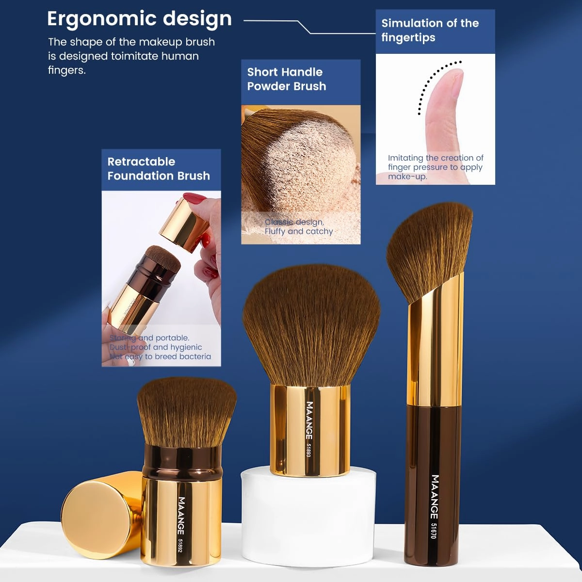 MAANGE 20 PCS Makeup Brush Set, Double-ended Kabuki Brush Foundation Contour Brush for Liquid Powder Concealer Eye Shadows Cream Cosmetics Blending Blush Face Makeup Tools with Case (Coffee Gold)