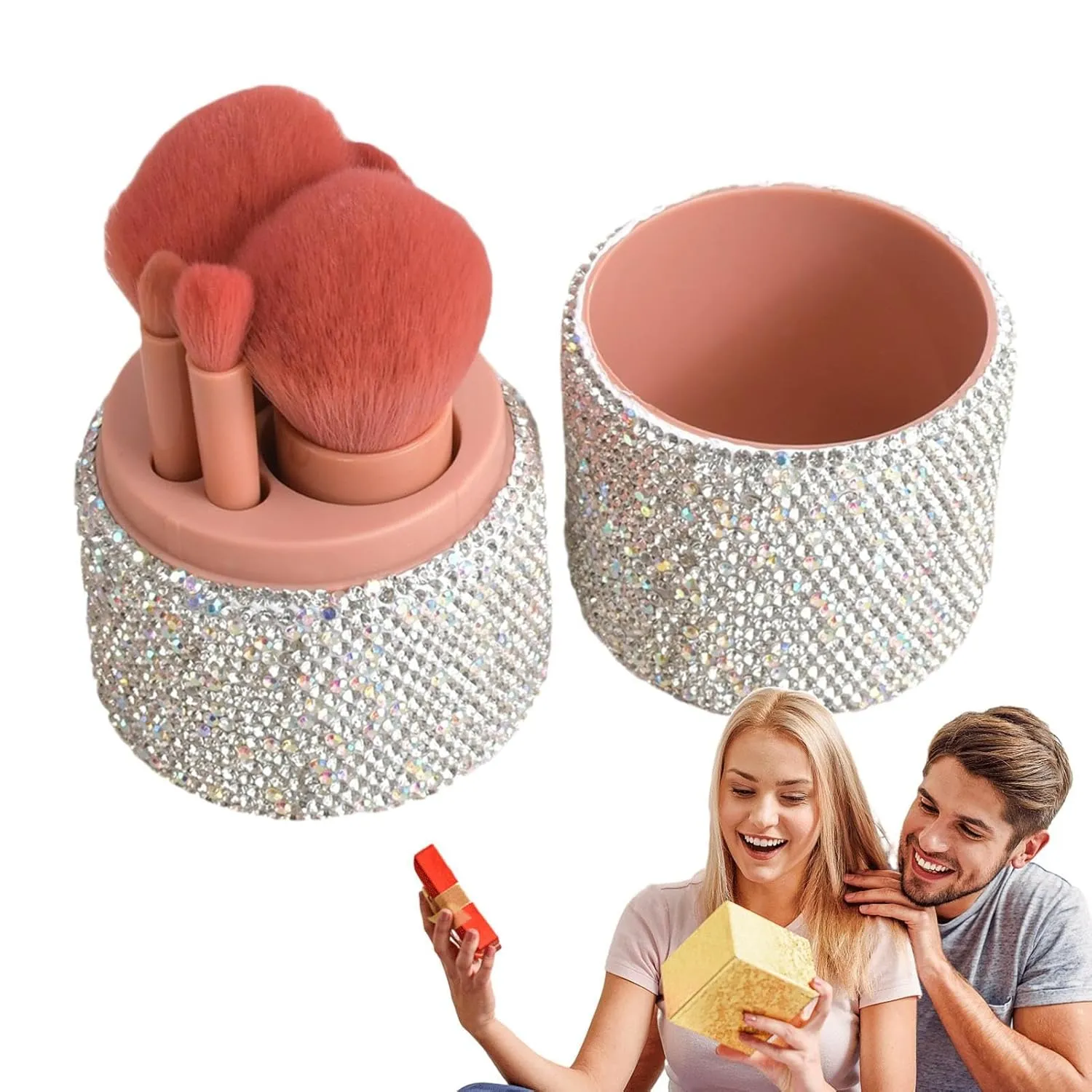 Make Up Brush Set, Portable Make Up Brush, Reusable Soft Blender Applicator With Rhinestones Case For Contouring Highlighting Eyeshadow Foundation Concealer