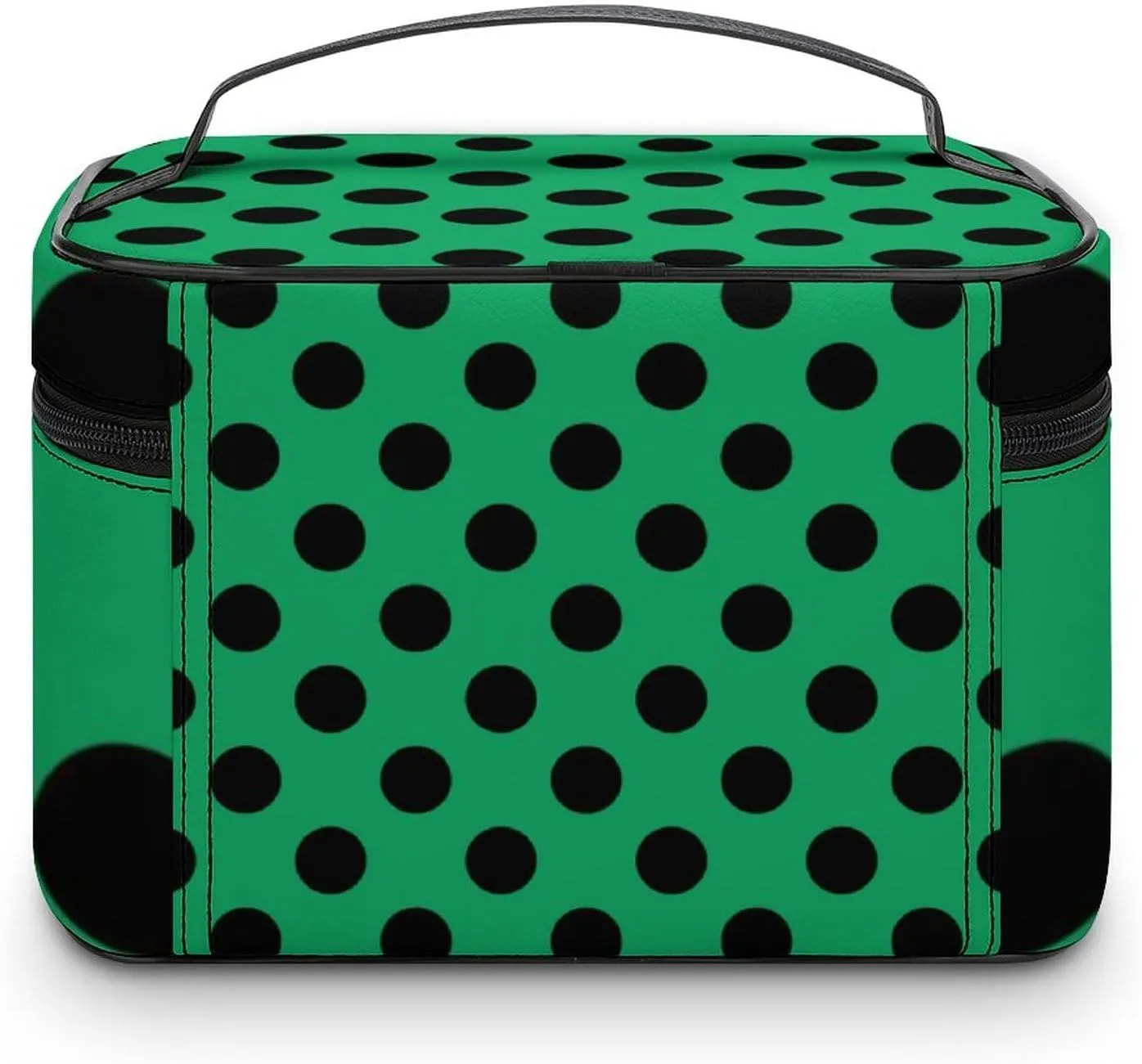 Makeup Bag, Black Polka Dots on Forest Green Travel Cosmetic Bag Makeup Organizer Case Large Capacity Portable Zipper Toiletry Bag for Women