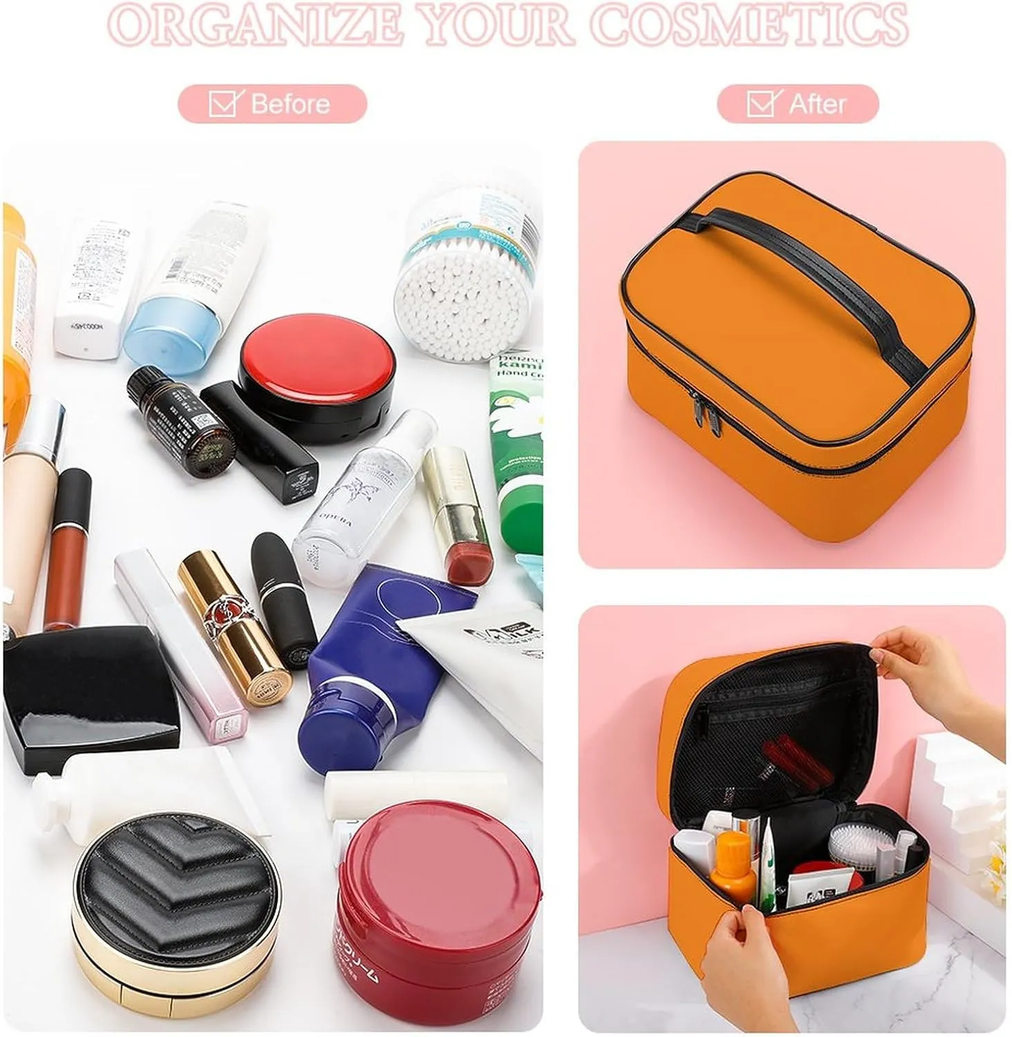 Makeup Bag, Modern Bright Orange Travel Cosmetic Bag Makeup Organizer Case Large Capacity Portable Zipper Toiletry Bag for Women
