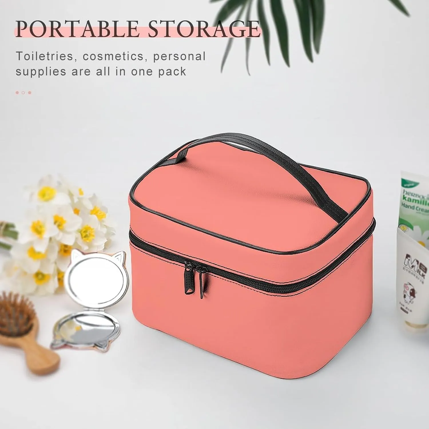 Makeup Bag, Modern Coral Travel Cosmetic Bag Makeup Organizer Case Large Capacity Portable Zipper Toiletry Bag for Women