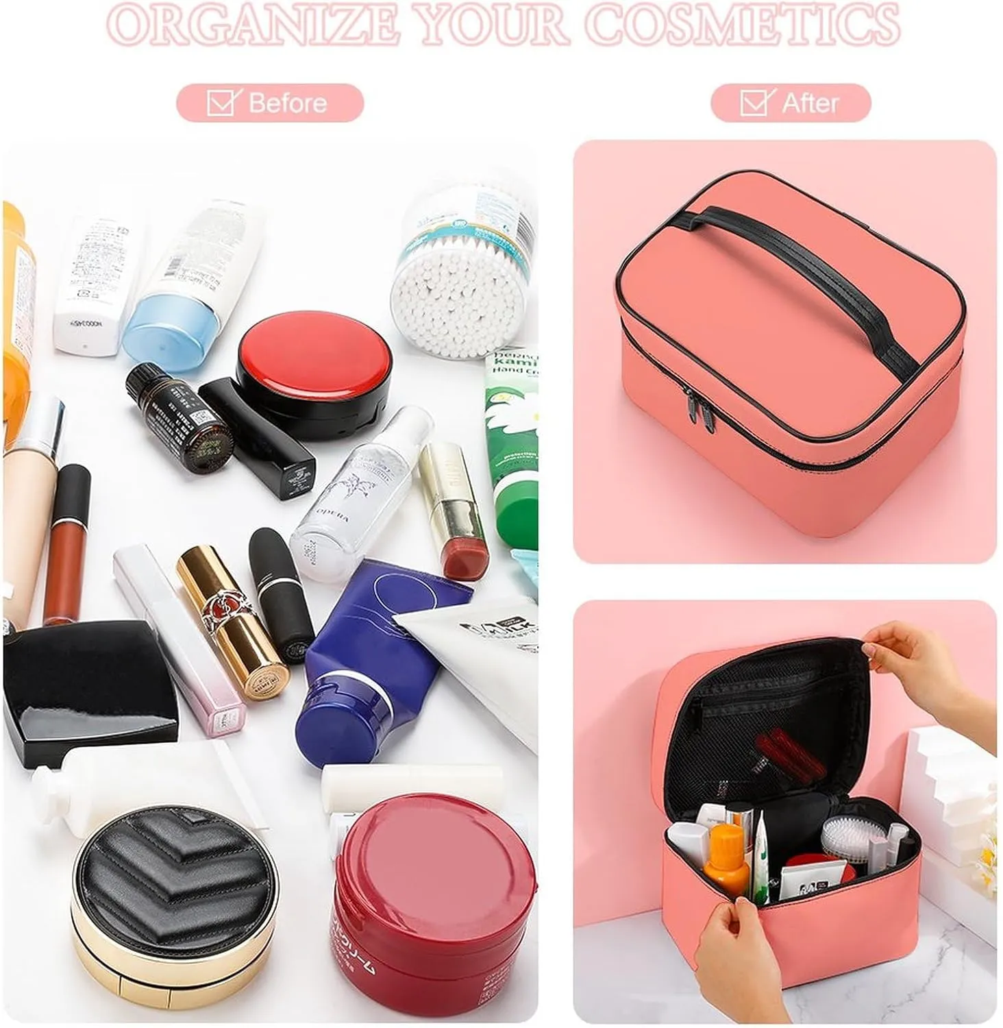 Makeup Bag, Modern Coral Travel Cosmetic Bag Makeup Organizer Case Large Capacity Portable Zipper Toiletry Bag for Women