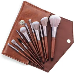 Makeup Brushes, 11PCS Wood Handle Soft Synthetic Fiber Hair Powder Blush Liquid Eyeliner Eyeshadow Lip Eyebrow Brush, Travel Friendly, with bag