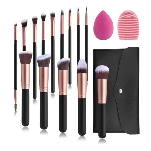 Makeup Brushes 14 Pcs Set,Professional Makeup Kit,Make up Brush Foundation Powder Brush Eyebrow Eyeshadow Brush Contour Concealer Brush with Organizer Bag,Puff,Brush Cleaning Mat (Black)