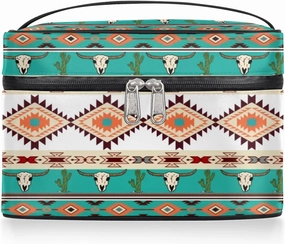 Makeup Bag,Navajo Aztec Bull Cactus Cosmetic Bags for Woman Girls,Portable Large Capacity Travel Makeup Case Organizer Cosmetic Case Travel Essential