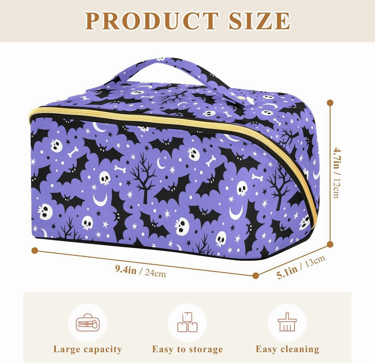 Makeup Organizer Bag, Halloween Bat Travel Makeup Bags Makeup Vanity Case Large Capacity Rhombus Cosmetic Toiletry Bag for Girl Women Ladies