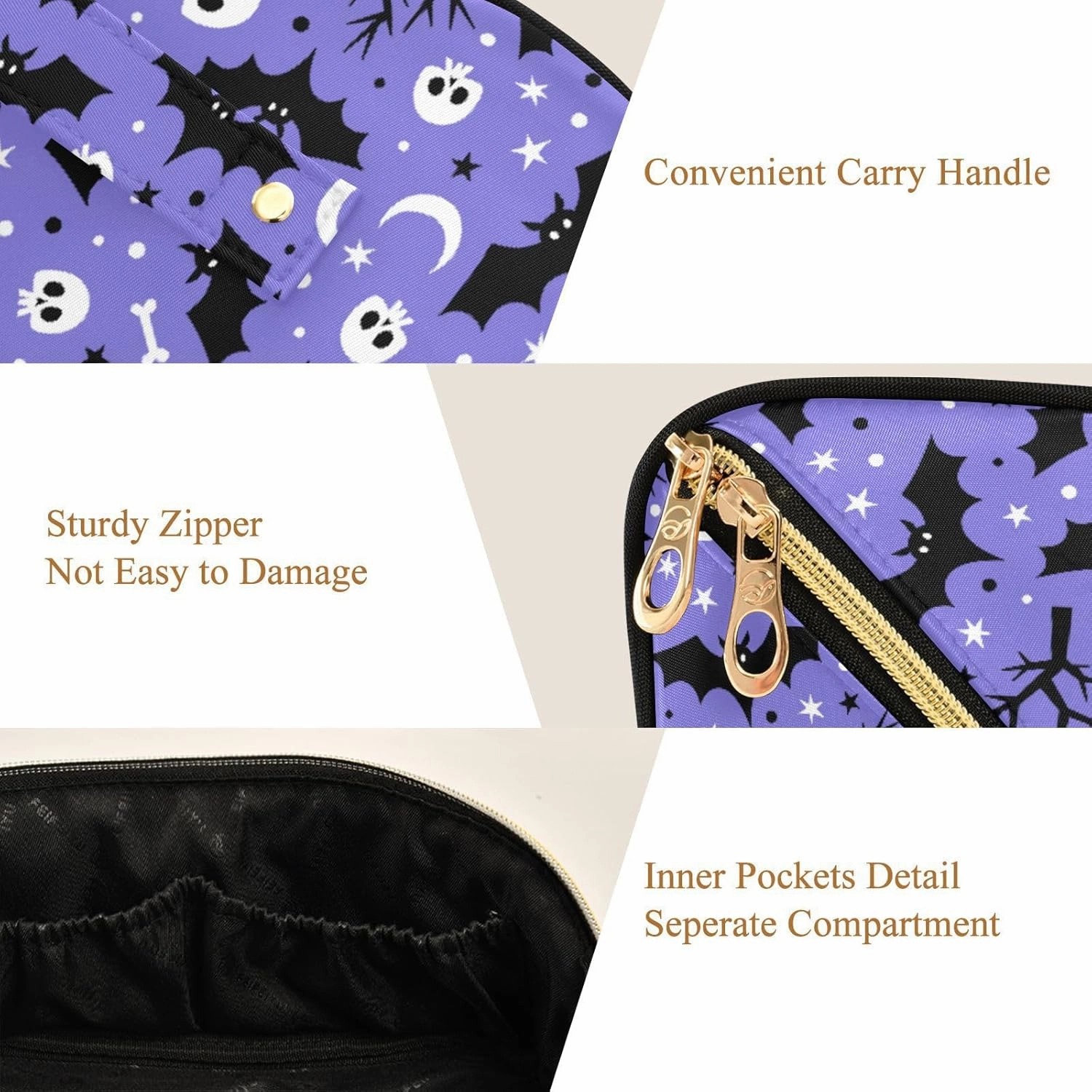 Makeup Organizer Bag, Halloween Bat Travel Makeup Bags Makeup Vanity Case Large Capacity Rhombus Cosmetic Toiletry Bag for Girl Women Ladies