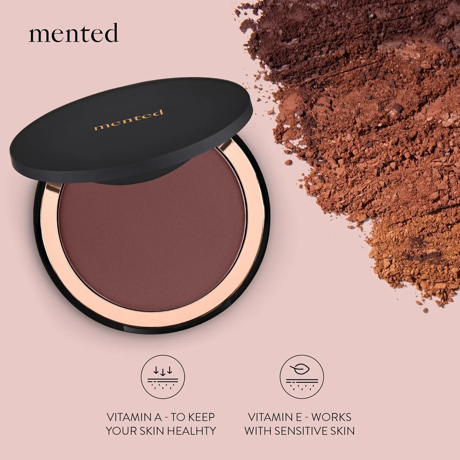 Mented Cosmetics Made in Italy, Cruelty Free Makeup, Vegan, Paraben Free, Shimmer Bronzer, Highlighter Bronzing Powder Palette for Face with Vitamin E   A, 0.35oz/10g, Beach Bum