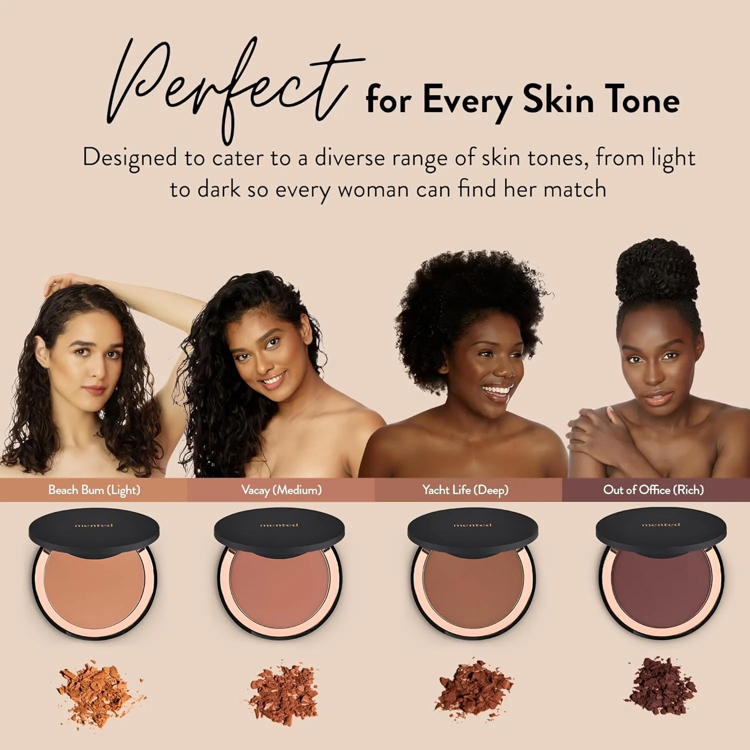 Mented Cosmetics Made in Italy, Cruelty Free Makeup, Vegan, Paraben Free, Shimmer Bronzer, Highlighter Bronzing Powder Palette for Face with Vitamin E   A, 0.35oz/10g, Beach Bum