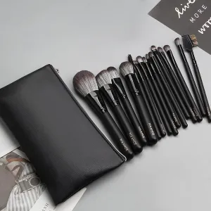 METREY Makeup Brush set Premium Synthetic Foundation Face Blending Concealers Brush Set Make Up Brushes with Bag 15 pcs (Black)