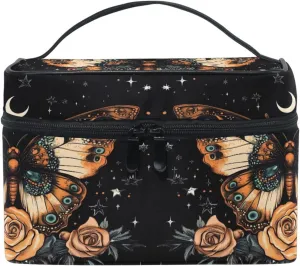 MNSRUU Makeup Bags, Dreamy Butterfly Rose Makeup Organizer Bags Toiletry Bag Box Travel Cosmetic Bag Make Up Train Case for Women Teen Girl Ladies