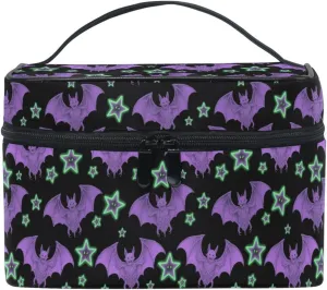 MNSRUU Makeup Bags, Purple Bat Star Makeup Organizer Bags Toiletry Bag Box Travel Cosmetic Bag Make Up Train Case for Women Teen Girl Ladies
