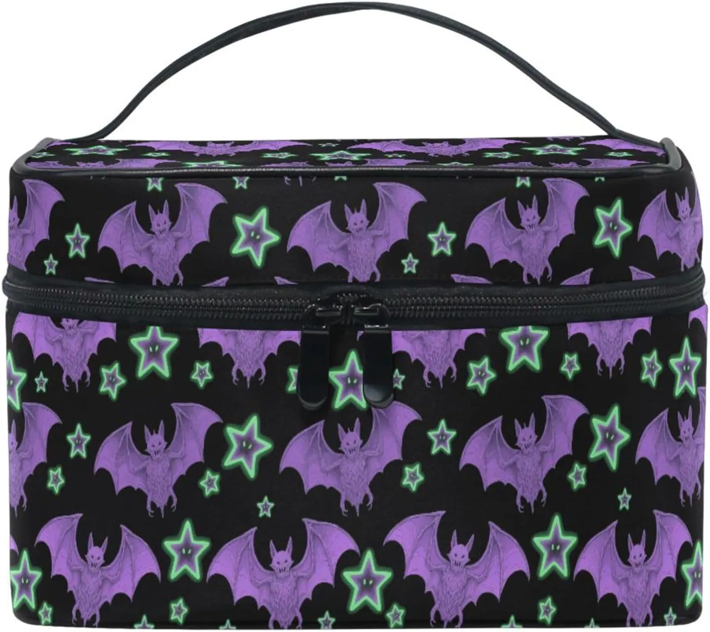 MNSRUU Makeup Bags, Purple Bat Star Makeup Organizer Bags Toiletry Bag Box Travel Cosmetic Bag Make Up Train Case for Women Teen Girl Ladies