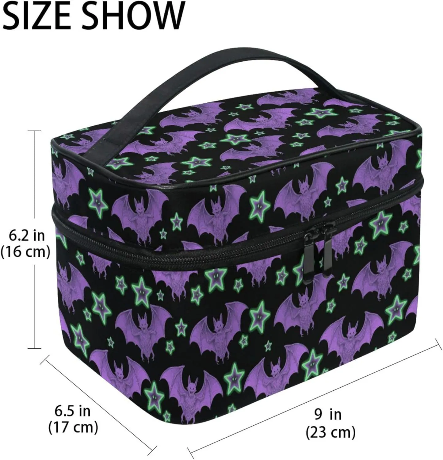 MNSRUU Makeup Bags, Purple Bat Star Makeup Organizer Bags Toiletry Bag Box Travel Cosmetic Bag Make Up Train Case for Women Teen Girl Ladies