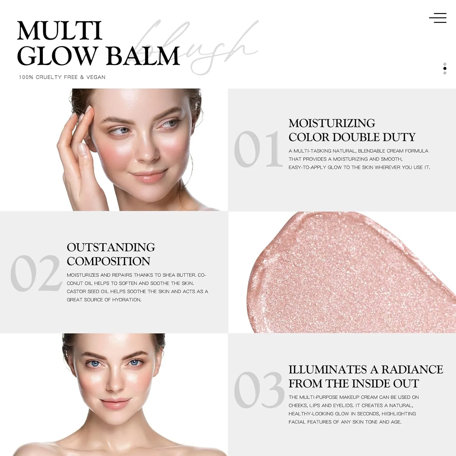 Multi Glow Balm, Cream Blush for Cheeks, Blush Balm Face Makeup, Radiant Finish, Hydrating, Creamy, Lightweight & Blendable Color, Face Makeup, 0.63 Oz (Dewy)