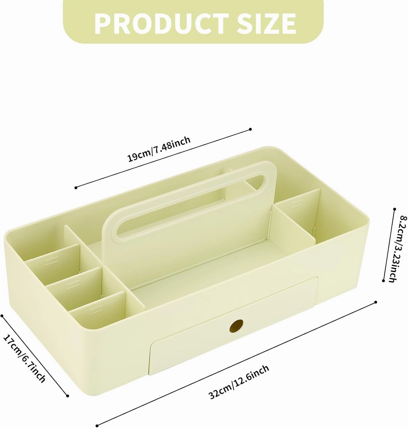 Multipurpose Caddy Organizer with Handle -8 Compartments and 1 small drawer - Art Craft Supplies, Office, Desk, Stationery Pen Holder, Makeup, Bathroom, Shower, Cleaning, Dorm Organizer - Green