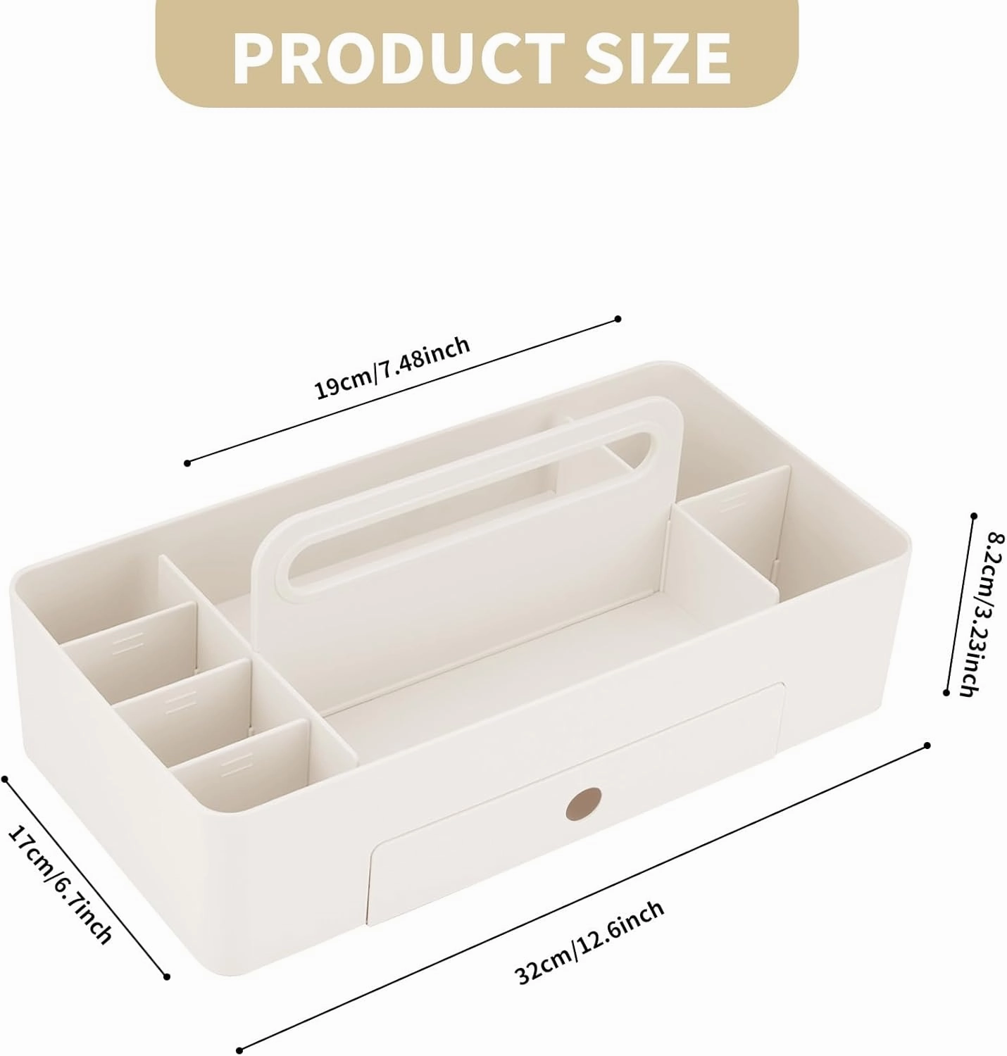 Multipurpose Caddy Organizer with Handle -8 Compartments and 1 small drawer - Art Craft Supplies, Office, Desk, Stationery Pen Holder, Makeup, Bathroom, Shower, Cleaning, Dorm Organizer - White