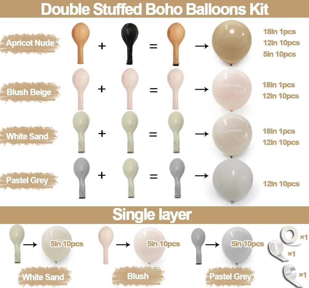 Neutral Balloon Boho Nude Double Stuffed Beige Cream Tan Balloons Garland Blush Ivory White Sand Latex Arch Kit for Baby Shower Gender Reveal Bridal Shower Birthday Wedding Party Decorations