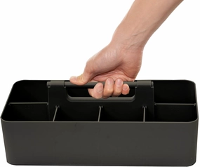 New Plastic Portable Makeup Organizer Caddy Tote Divided Basket Bin with Handle, for Bathroom Storage - Holds Blush Makeup Brushes, Eyeshadow Palette, Lipstick - Extra Large Made In USA (Black)