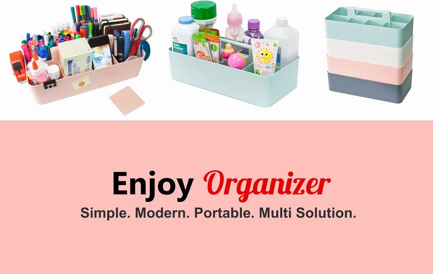 New Plastic Portable Makeup Organizer Caddy Tote Divided Basket Bin with Handle, for Bathroom Storage - Holds Blush Makeup Brushes, Eyeshadow Palette, Lipstick - Extra Large Made In USA (Black)