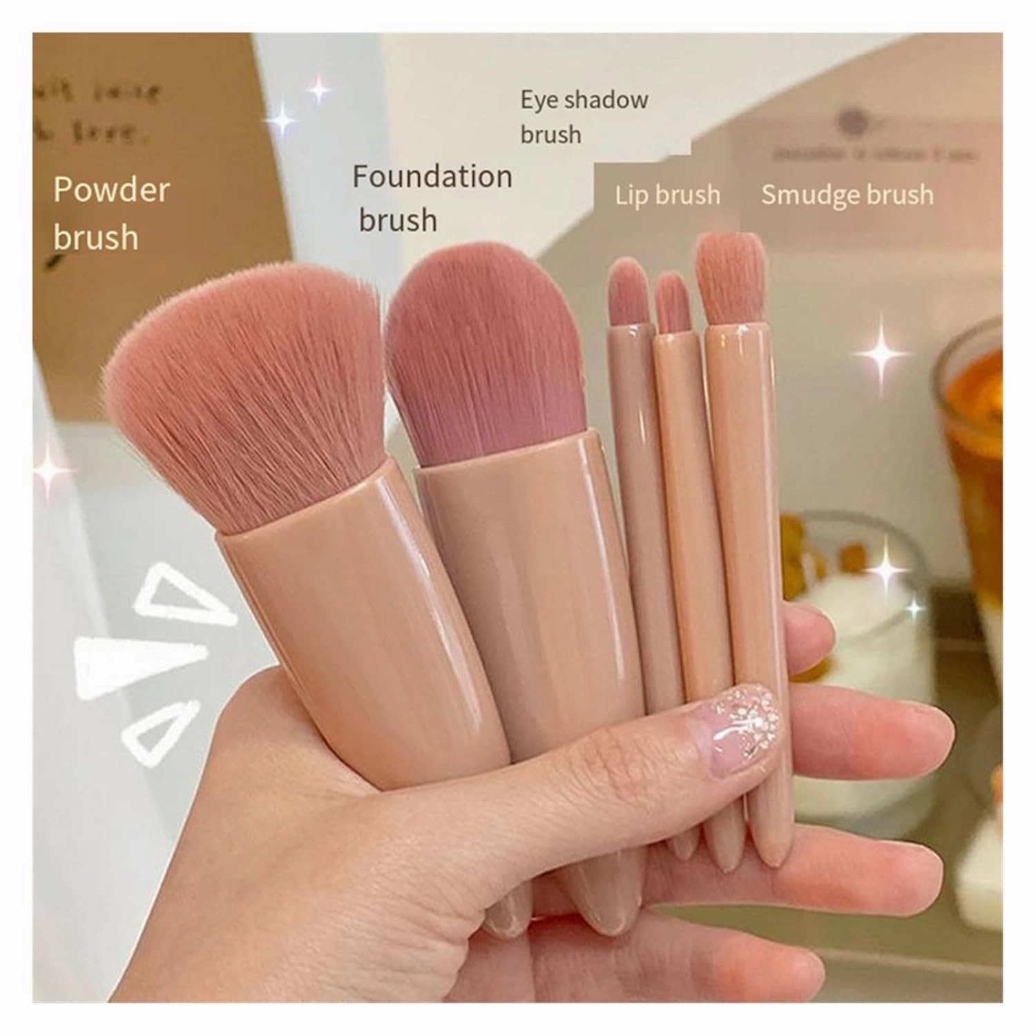 New Travel 5 Mirror Box Makeup Brush Set Portable Multi-functional Loose Brush Blush Brush Beauty Tool(Green)
