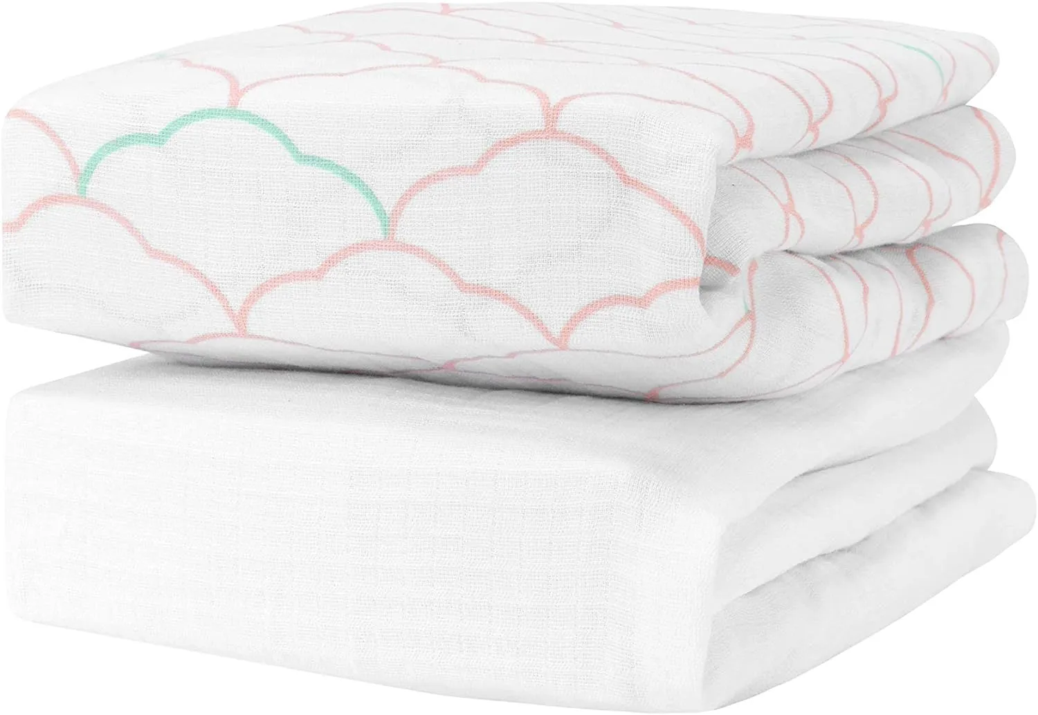 Newton Baby Organic Fitted Crib Sheets (2-Pack) - Ultra Breathable and Soft, 100% Organic Muslin Cotton, Dreamweaver Print in Blush Coral   Solid White, Fits All Standard Cribs