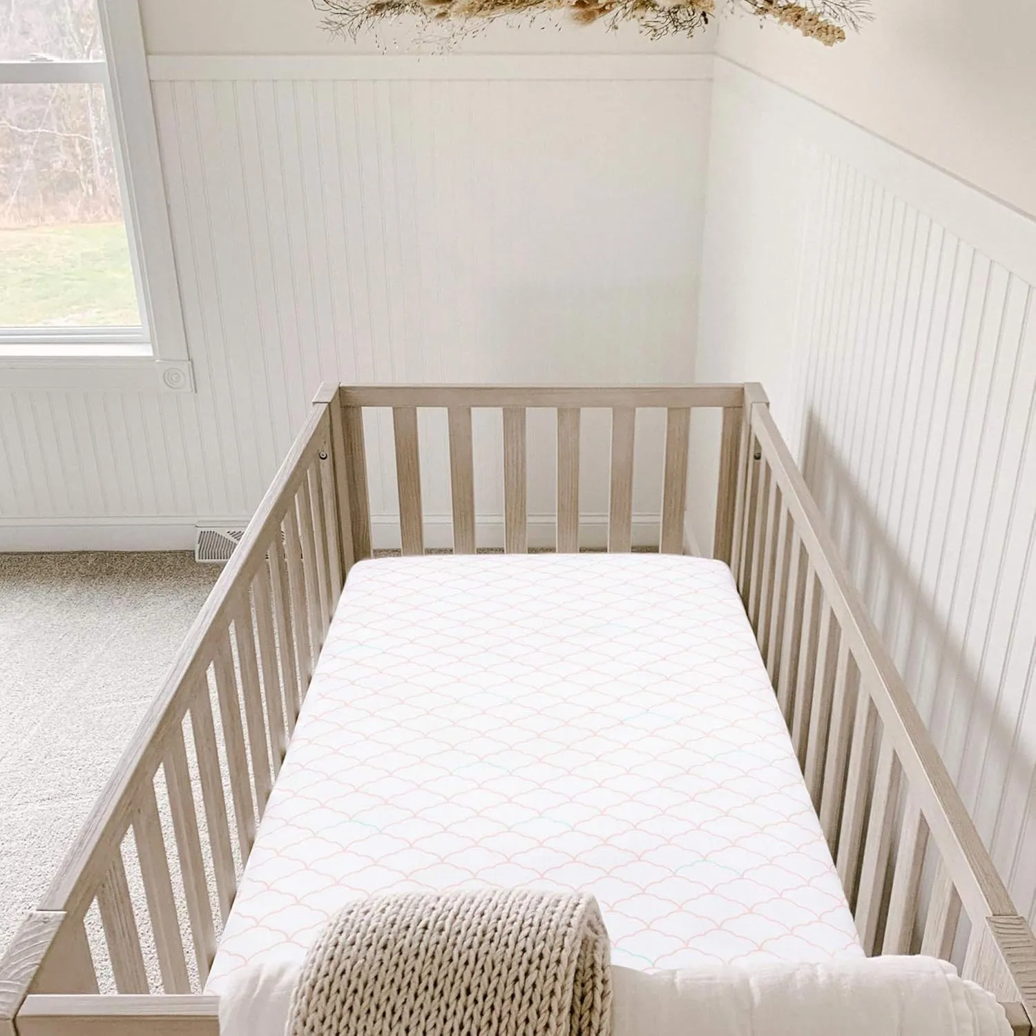 Newton Baby Organic Fitted Crib Sheets (2-Pack) - Ultra Breathable and Soft, 100% Organic Muslin Cotton, Dreamweaver Print in Blush Coral   Solid White, Fits All Standard Cribs