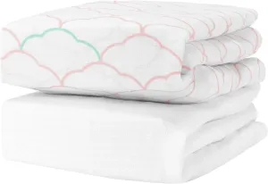 Newton Baby Organic Fitted Crib Sheets (2-Pack) - Ultra Breathable and Soft, 100% Organic Muslin Cotton, Dreamweaver Print in Blush Coral   Solid White, Fits All Standard Cribs