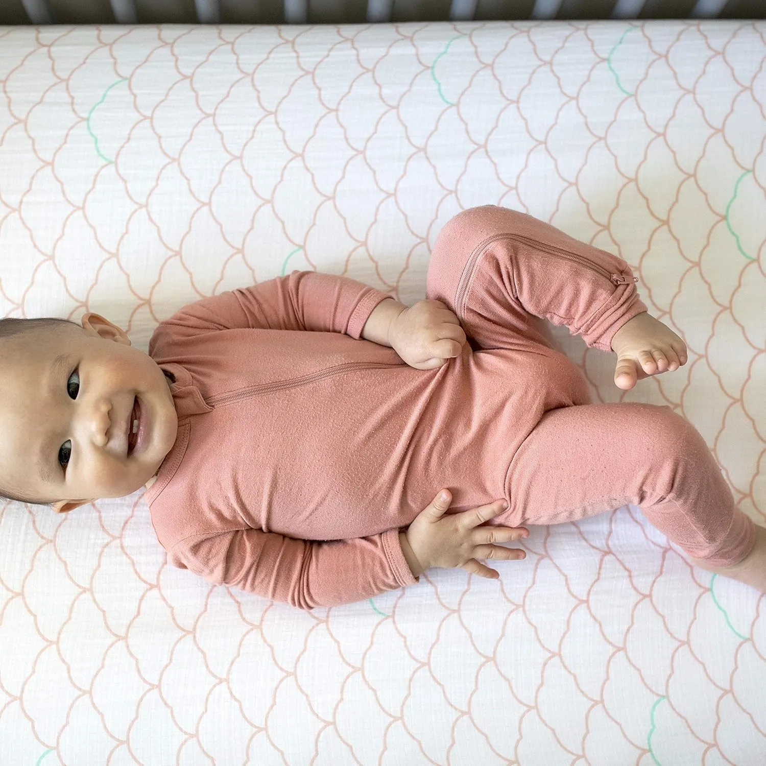 Newton Baby Organic Fitted Crib Sheets (2-Pack) - Ultra Breathable and Soft, 100% Organic Muslin Cotton, Dreamweaver Print in Blush Coral   Solid White, Fits All Standard Cribs