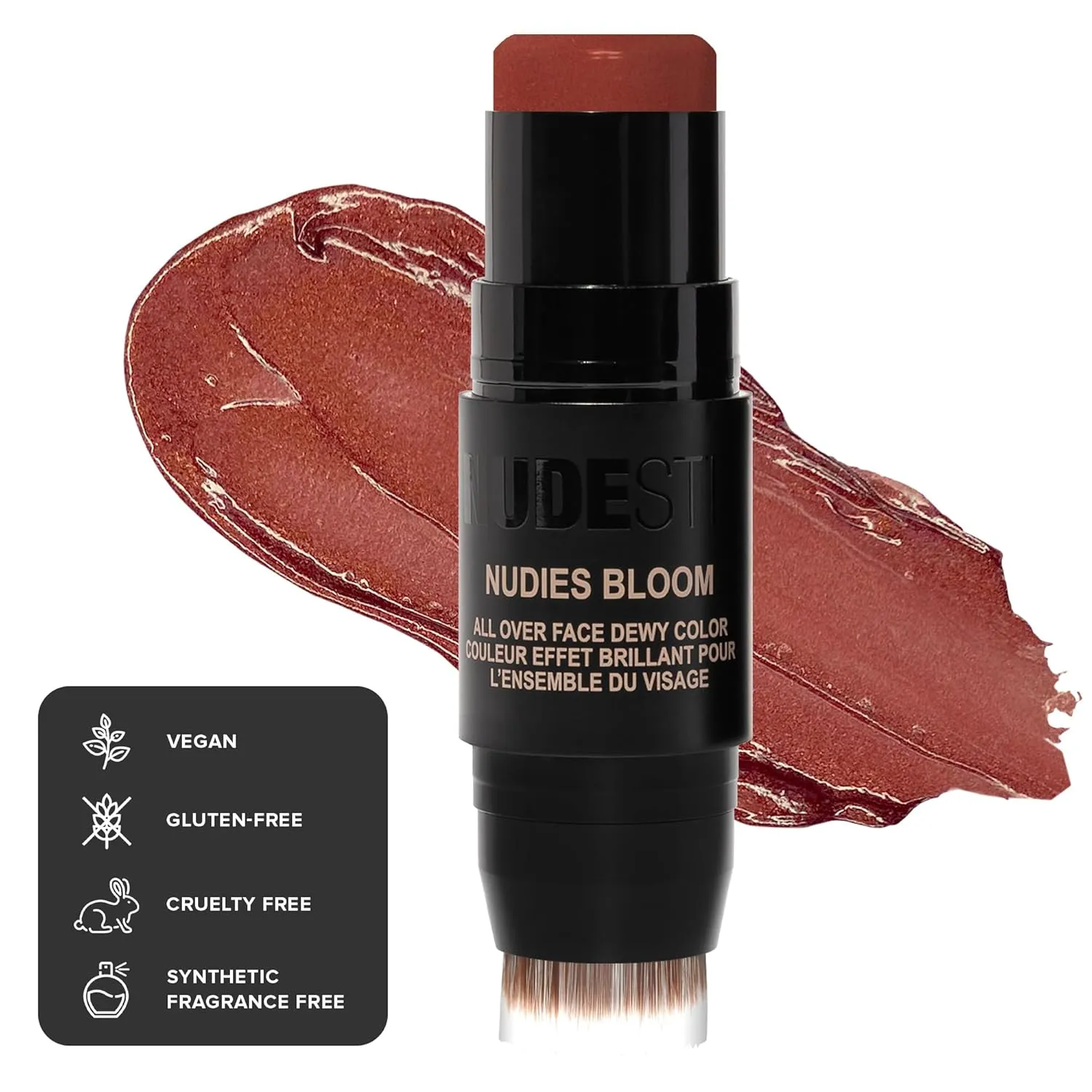 Nudestix Nudies Bloom Dewy and Radiant Cream Blush 3-in-1 All Over Face Colour For Cheeks, Eyes and Lips w/Blending Brush