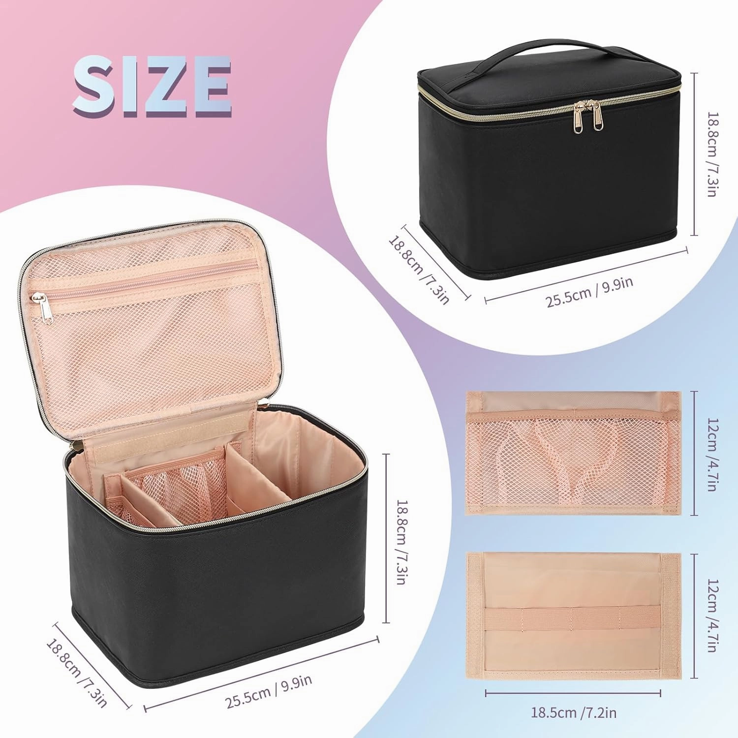 OCHEAL Travel Makeup Bag, Large Make up Bag Organizer Cosmetic Case with Detachable Brush Divider and Multi-purpose Comparement,Waterproof Portable for Toiletry Accessories Makeup Tools-Black