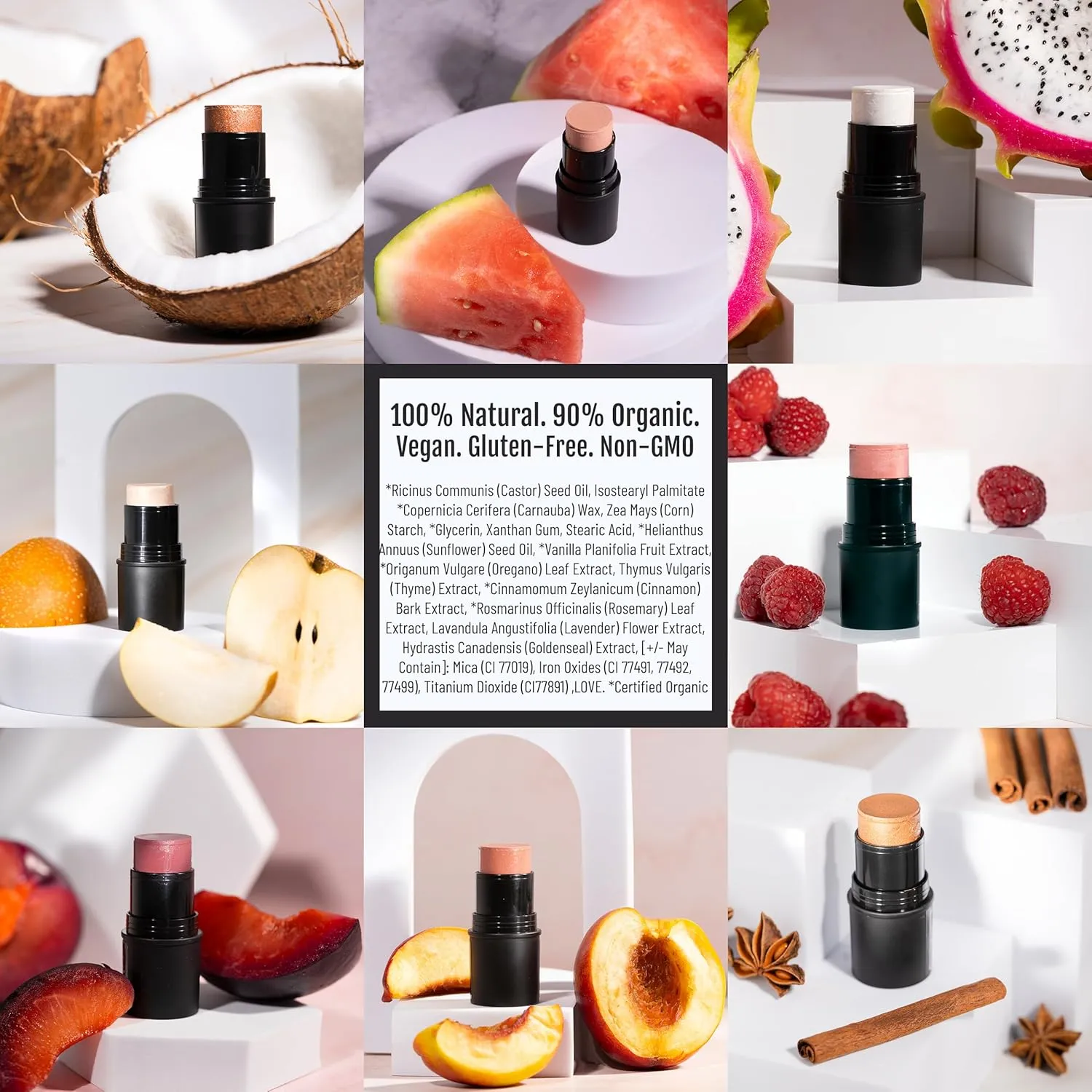 Organic Tint Tube, 100% Natural Vegan Gluten-Free Cream Blush Multi-Stick, Made in USA, Rose