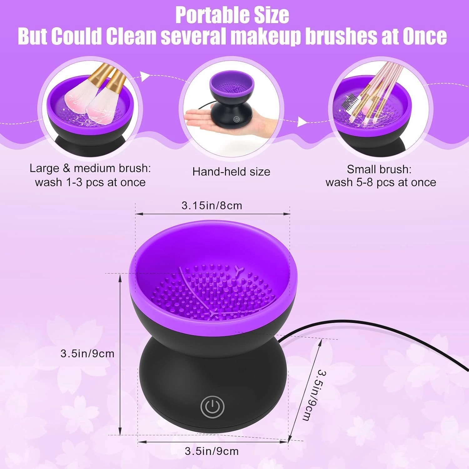 Portable Electric Makeup Brush Cleaner Machine，USB Cosmetic Brush Cleaner Tools Automatic Brush Silicone Brush Spinner Wash and Dry Deep Cleaning Machine (Black Purple)