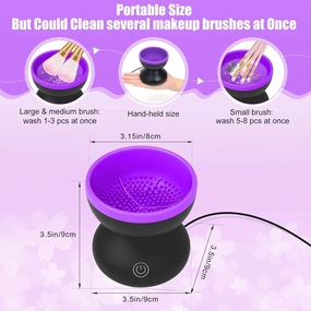 Portable Electric Makeup Brush Cleaner Machine，USB Cosmetic Brush Cleaner Tools Automatic Brush Silicone Brush Spinner Wash and Dry Deep Cleaning Machine (Black Purple)