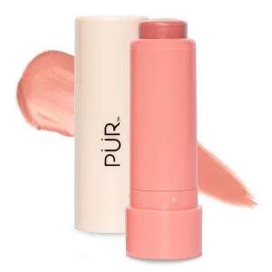 PÜR Silky Tint Creamy Multitasking Blush Stick with Peptides, Coral Cosmo - Blush Stick with Natural, Healthy-Looking Glow & Ultra-Creamy Finish - Professional Makeup
